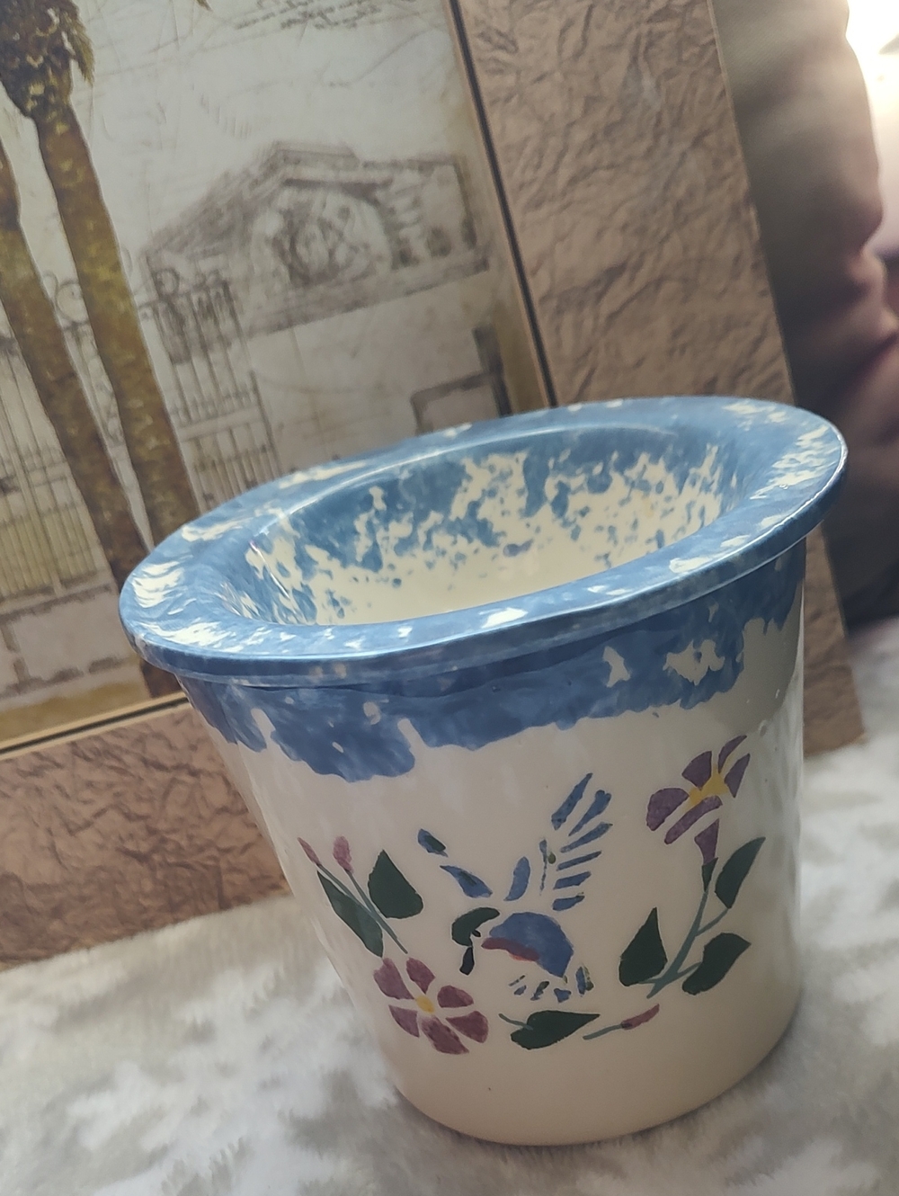 🐦 Planter and Matching Saucer - Blue and Cream - Picture 3 of 8